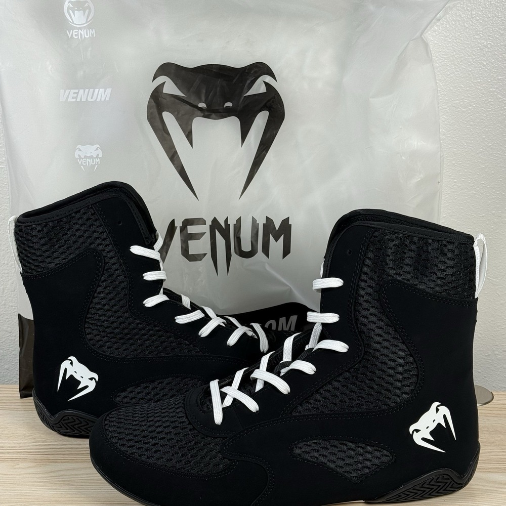 Venum Contender Boxing Shoes Mens US 11 Black White High Top 04958 New